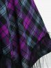 Plus Size Plaid Mesh Panel Grommet Handkerchief Sleeveless Midi Dress -  
