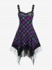 Plus Size Plaid Mesh Panel Grommet Handkerchief Sleeveless Midi Dress -  