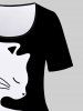 T-shirt Bicolore Motif de Chat de Grande Taille à Manches Courtes - Noir 3X | US 22-24