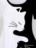 T-shirt Bicolore Motif de Chat de Grande Taille à Manches Courtes - Noir 5x | US 30-32