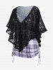 Plus Size Lace Overlay Cinched Plaid Tee -  