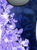 T-shirt à Imprimé Fleuri en Blocs de Couleurs de Grande Taille - Violet clair 2X | US 18-20