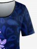 T-shirt à Imprimé Fleuri en Blocs de Couleurs de Grande Taille - Violet clair 3X | US 22-24
