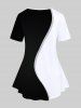 T-shirt à Imprimé 3D Bicolore de Grande Taille à Manches Courtes - Noir 5x | US 30-32