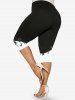 Plus Size 3D Printed Two Tone Skinny Capri Leggings -  
