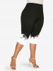 Plus Size 3D Printed Two Tone Skinny Capri Leggings -  