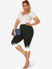Plus Size 3D Printed Two Tone Skinny Capri Leggings -  
