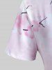 Plus Size Sakura Flower Printed Ombre Short Sleeves Tee -  
