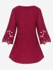 Plus Size Openwork Lace Panel Peasant Blouse -  