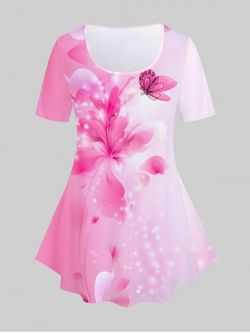 Plus Size Butterfly Printed Short Sleeves Tee - LIGHT PINK - 5X | US 30-32