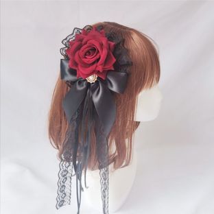 Lolita Gothic Rose Bowknot Bead Lolita Hair Clip