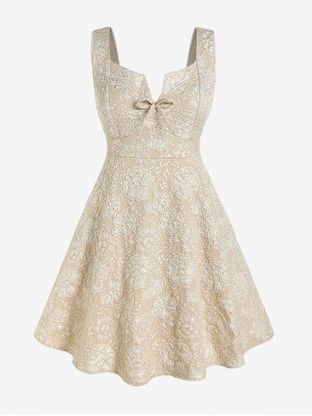 Plus Size Bowknot Jacquard Fit and Flare Dress