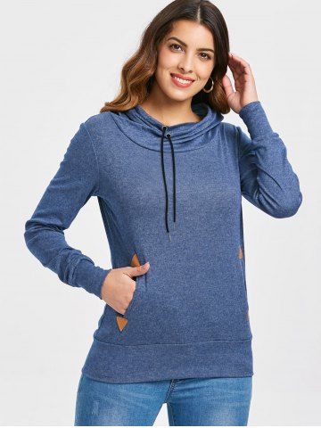 Plus Size Drawstring Pockets Pullover Hoodie - BLUE - L | US 12