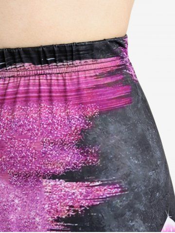 Plus Size High Rise Rose Printed Capri Leggings