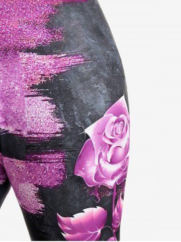 Plus Size High Rise Rose Printed Capri Leggings