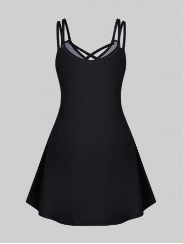 Plus Size Butterfly Print Crisscross Dress