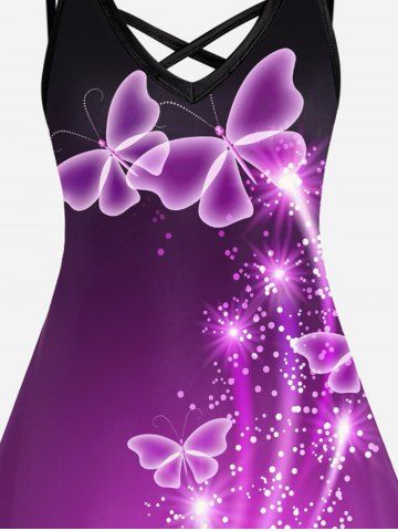 Plus Size Butterfly Print Crisscross Dress