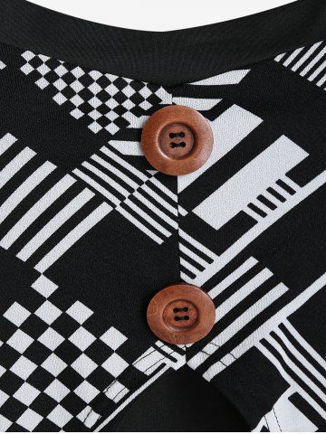 Plus Size Checkerboard Stripes Square Neck Colorblock T Shirt