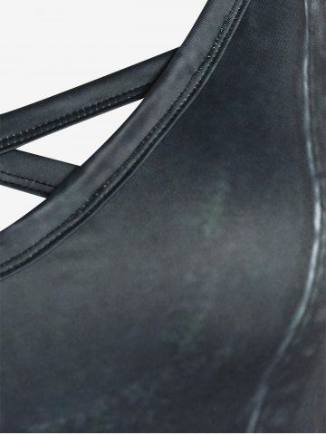 Plus Size 3D Jeans Skulls Grommet Printed Crisscross A Line Gothic Dress