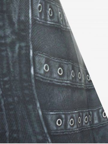 Plus Size 3D Jeans Skulls Grommet Printed Crisscross A Line Gothic Dress