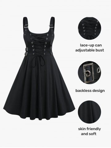 Plus Size Lace Up Buckles A Line Sleeveless Gothic Dress