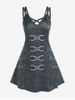 Plus Size 3D Jeans Skulls Grommet Printed Crisscross A Line Gothic Dress -  