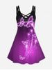 Plus Size Butterfly Print Crisscross Dress -  