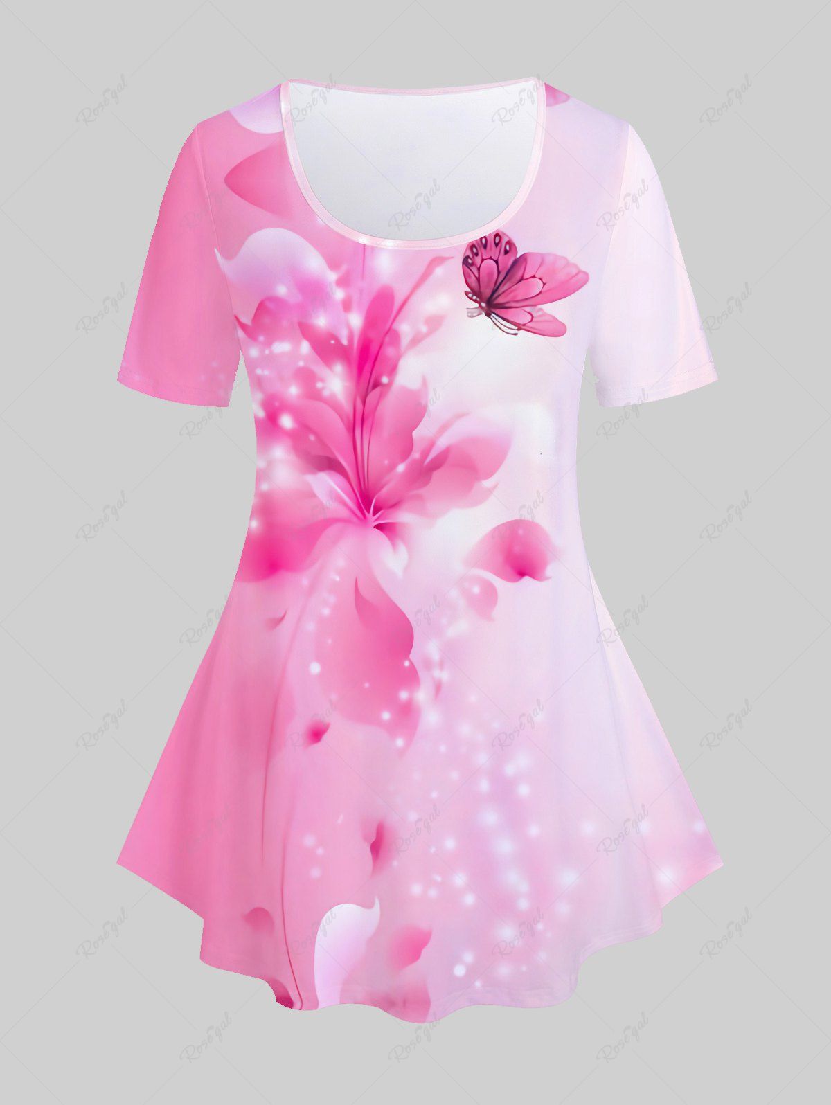 Discount Plus Size Butterfly Printed Short Sleeves Tee  