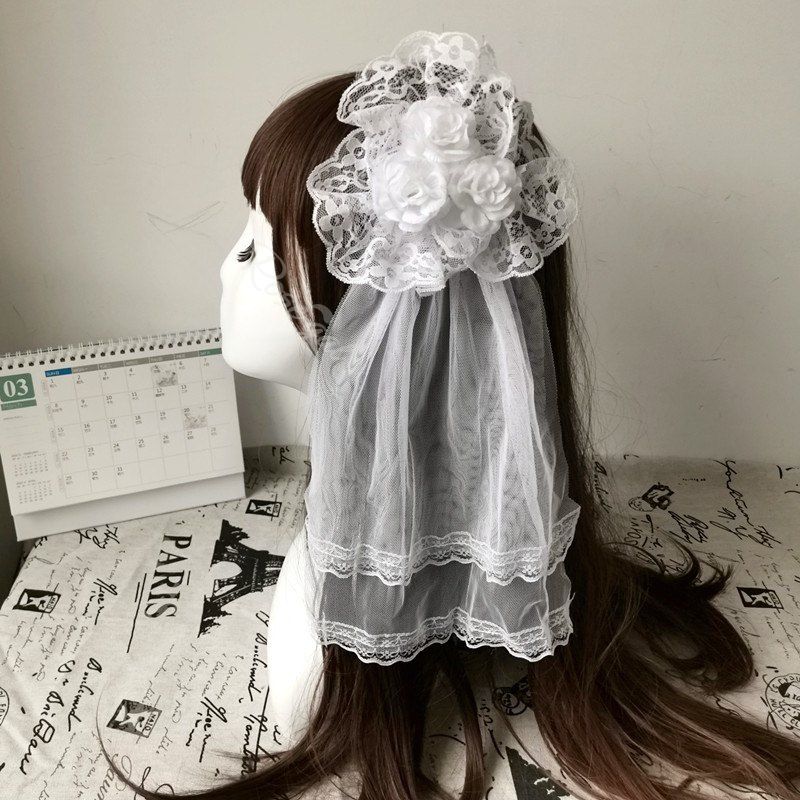 Pince à Cheveux Fleur avec Voile Lolita Blanc 