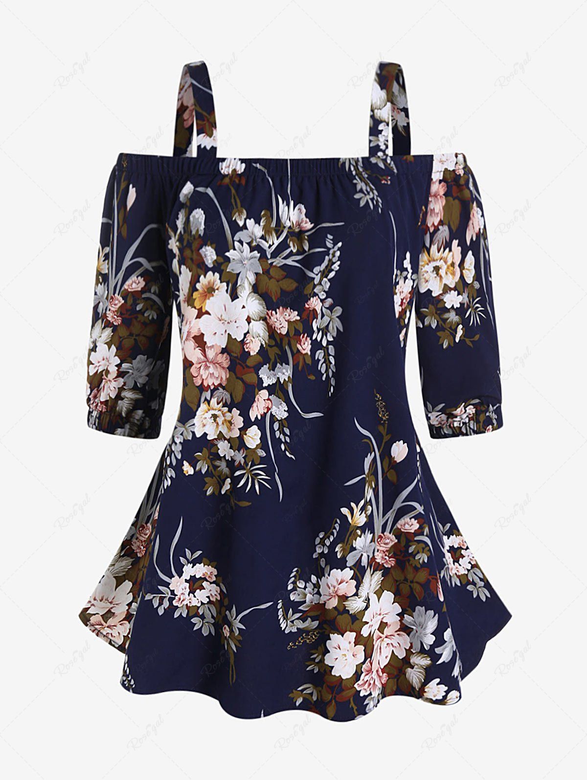 Shop Plus Size Floral Print Cold Shoulder Blouse  