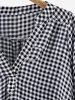 Plus Size V Neck Roll Up Sleeve Checked Blouse -  