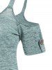 Space Dye Print Cold Shoulder Mock Button Long T Shirt -  