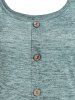 Space Dye Print Cold Shoulder Mock Button Long T Shirt -  