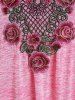 Plus Size Space Dye Flower Applique Flutter Sleeves Knitted T Shirt -  