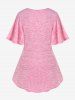 Plus Size Space Dye Flower Applique Flutter Sleeves Knitted T Shirt -  