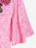 Plus Size Space Dye Flower Applique Flutter Sleeves Knitted T Shirt -  