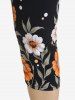 Plus Size 3D Flower Printed Skinny Capri Leggings -  