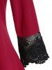 Plus Size Mock Buttons Lace Trim Pintuck Blouse -  