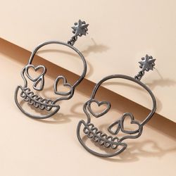 Gothic Skull Heart Dangle Earrings - BLACK