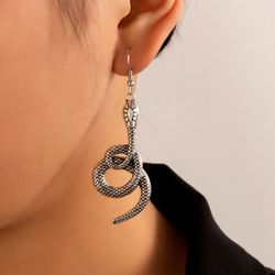 Gothic Snake Dangle Earrings - SILVER