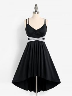 Plus Size High Waisted Backless Crisscross Midi Party Dress - BLACK - L | US 12