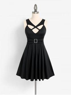 Plus Size & Curve Cutout High Waisted A Line Sleeveless Dress - BLACK - S | US 8