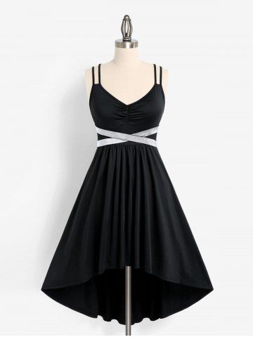 Plus Size High Waisted Backless Crisscross Midi Party Dress - BLACK - M | US 10