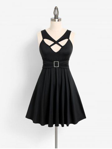 Plus Size & Curve Cutout High Waisted A Line Sleeveless Dress - BLACK - S | US 8