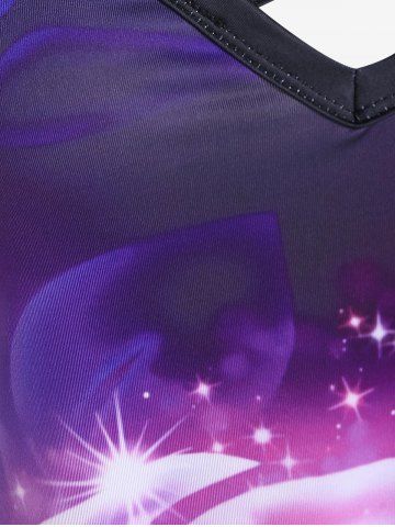 Plus Size 3D Sparkles Flower Printed Crisscross A Line Sleevless Dress