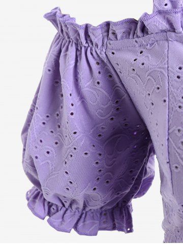 Plus Size Ruffles Broderie Anglaise Cold Shoulder Tunic Tee