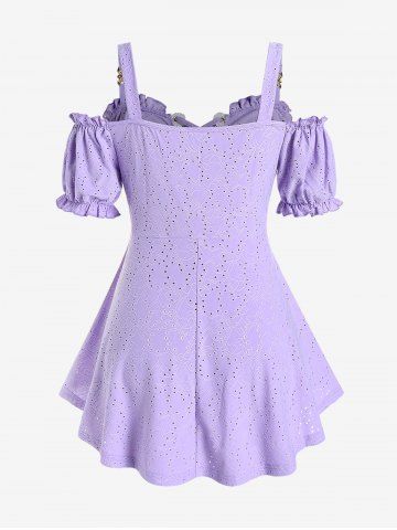 Plus Size Ruffles Broderie Anglaise Cold Shoulder Tunic Tee