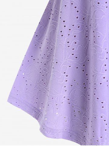 Plus Size Ruffles Broderie Anglaise Cold Shoulder Tunic Tee