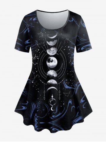 Plus Size Moon Galaxy Swirls Printed Short Sleeves Tee