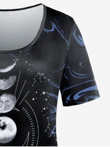 Plus Size Moon Galaxy Swirls Printed Short Sleeves Tee